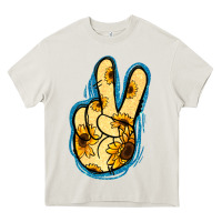 Cream Yellow Glitter Sunflower Peace Sign Heavy Core Tee - Jasminsmagicworld