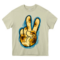 Mossy Yellow Glitter Sunflower Peace Sign Heavy Core Tee - Jasminsmagicworld