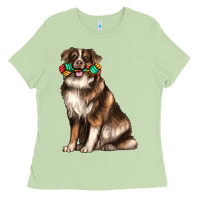 Australian Shepherd With Rope Toy Ladies Tee | Teevron