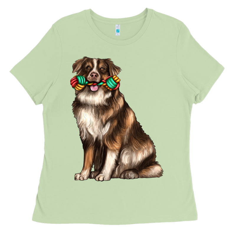 Australian Shepherd With Rope Toy Ladies Tee by texasbilliewilder | Teevron