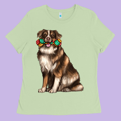Australian Shepherd With Rope Toy Ladies Tee Designed By Texasbilliewilder