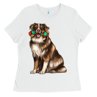White australian shepherd with rope toy Ladies Tee - texasbilliewilder
