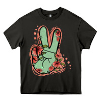 Asphalt Green Glitter Floral Peace Sign Heavy Core Tee - Jasminsmagicworld