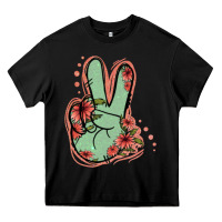 Black Green Glitter Floral Peace Sign Heavy Core Tee - Jasminsmagicworld