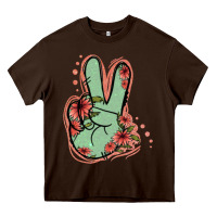 Green Glitter Floral Peace Sign Heavy Core Tee | Teevron