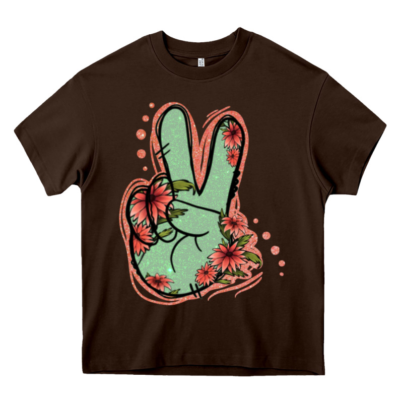 Green Glitter Floral Peace Sign Heavy Core Tee by Jasminsmagicworld | Teevron
