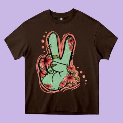 Green Glitter Floral Peace Sign Heavy Core Tee Designed By Jasminsmagicworld