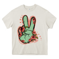 Cream Green Glitter Floral Peace Sign Heavy Core Tee - Jasminsmagicworld