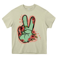 Mossy Green Glitter Floral Peace Sign Heavy Core Tee - Jasminsmagicworld
