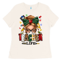 Bone teacher life blonde caucassian messy bun Ladies Tee - texasbilliewilder