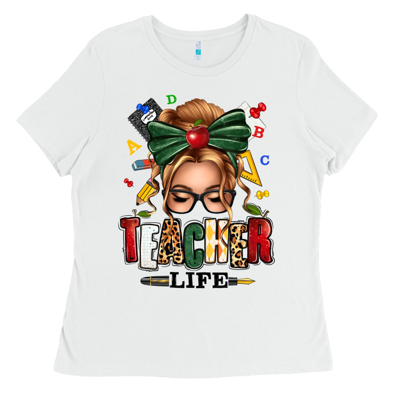 Teacher Life Blonde Caucassian Messy Bun Ladies Tee by texasbilliewilder | Teevron