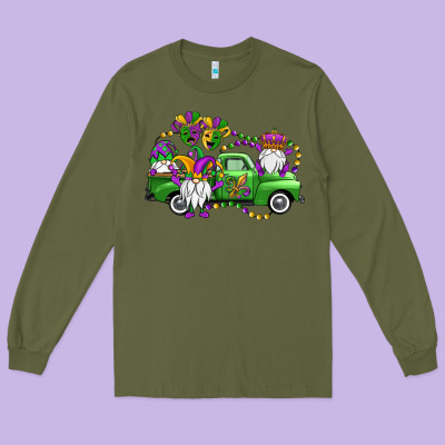 Mardi Gras Gnomes Truck Long Sleeve Tee Designed By Oliviacreatesart