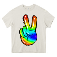 Cream rainbow peace sign Heavy Core Tee - Jasminsmagicworld