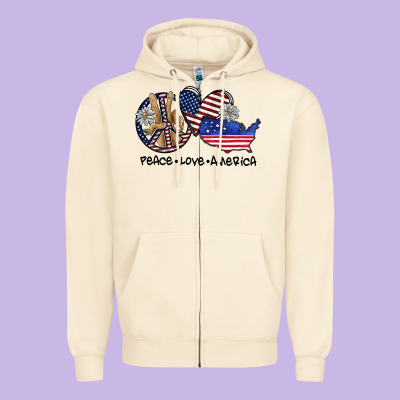 Peace Love America Zipper Hoodie Designed By Sublimationcraftshop