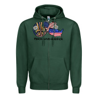 Sports Green peace love america Zipper Hoodie - SublimationCraftShop