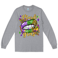 Heather Grey mardi gras with  lip olivia Long Sleeve Tee - OliviaCreatesArt