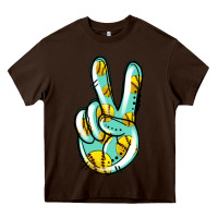 Chocolate Brown softball peace sign Heavy Core Tee - Jasminsmagicworld