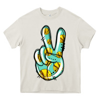 Cream softball peace sign Heavy Core Tee - Jasminsmagicworld