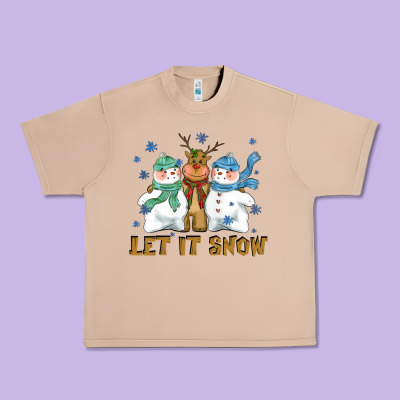 Let It Snow Reindeer Snowman Urban Heavy Tee Designed By Cowgirlartshop