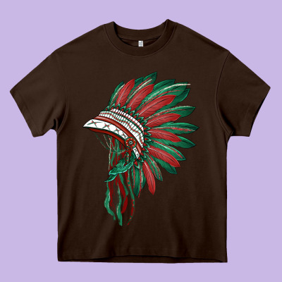American Flag Indian Headdress Heavy Core Tee Designed By Barkaloodesign