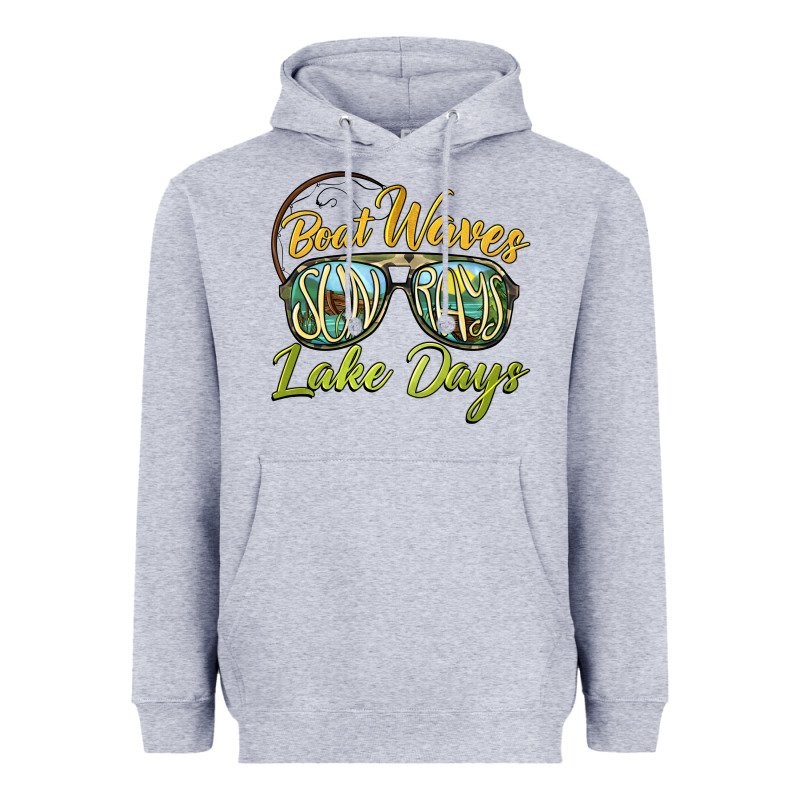 Boat Waves Sun Rays Lake Days Heavyweight Hoodie by BarkalooDesign | Teevron
