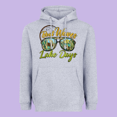 Boat Waves Sun Rays Lake Days Heavyweight Hoodie Designed By Barkaloodesign