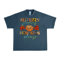 Midnight Navy autumn leaves and pumpkins please Urban Heavy Tee - CowGirlArtShop