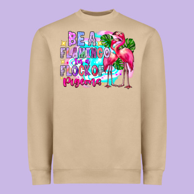 Bea Flamingo In A Flock Of Pigeons Heavyweight Sweatshirt Designed By Cowhidedigitalart