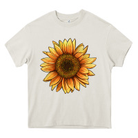Cream sunflower Heavy Core Tee - BarkalooDesign