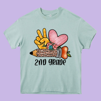 Peace Love 2nd Grade Heavy Core Tee Designed By Jahusdesignshop