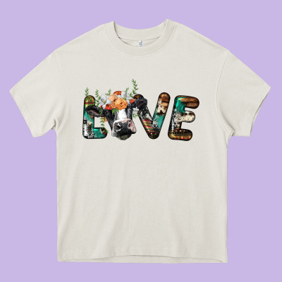 Love With Holstein Cow Heavy Core Tee Designed By Barkaloodesign