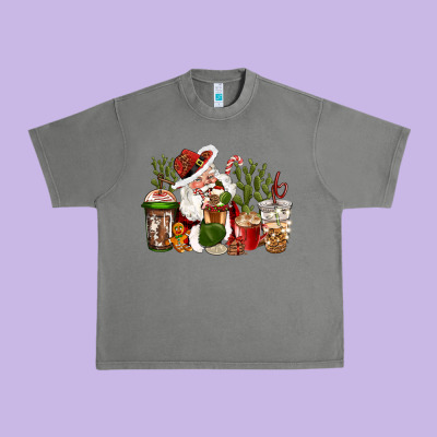 Western Santa Cowboy Coffe Cups Christmas Urban Heavy Tee Designed By Cowgirlartshop