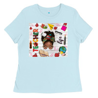 Baby Blue afro teacher life Ladies Tee - NancyCooperArtShop