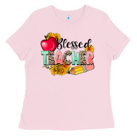 Bubblegum Pink blessed teacher Ladies Tee - NancyCooperArtShop