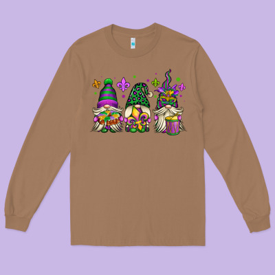 Mardi Gras Gnomes Long Sleeve Tee Designed By Oliviacreatesart