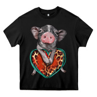 Black baby pig with leopard heart Heavy Core Tee - BarkalooDesign