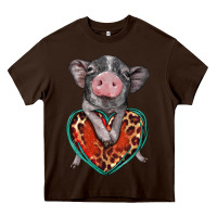Chocolate Brown baby pig with leopard heart Heavy Core Tee - BarkalooDesign