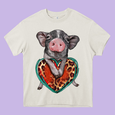Baby Pig With Leopard Heart Heavy Core Tee Designed By Barkaloodesign