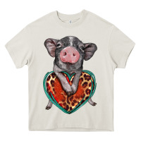 Cream baby pig with leopard heart Heavy Core Tee - BarkalooDesign