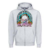 Heather Grey nurse rainbow Zipper Hoodie - SublimationCraftShop