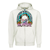 Oatmeal Heather nurse rainbow Zipper Hoodie - SublimationCraftShop
