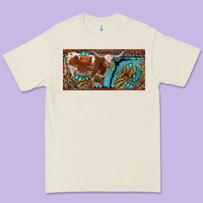 Texas Longhorn With Aztec Tiger And  Leopard Premium Tee Designed By Ranaportraitstore