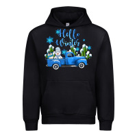 Black hello winter with sniwman and  truck Urban Hoodie - AdoDesignShop