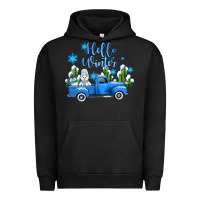 Pigment Black hello winter with sniwman and  truck Urban Hoodie - AdoDesignShop
