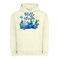Pigment Pistachio hello winter with sniwman and  truck Urban Hoodie - AdoDesignShop