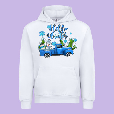 Hello Winter With Sniwman And  Truck Urban Hoodie Designed By Adodesignshop