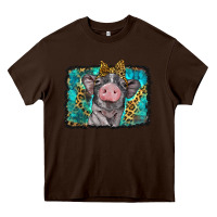 Chocolate Brown baby pig with leopard background Heavy Core Tee - BarkalooDesign