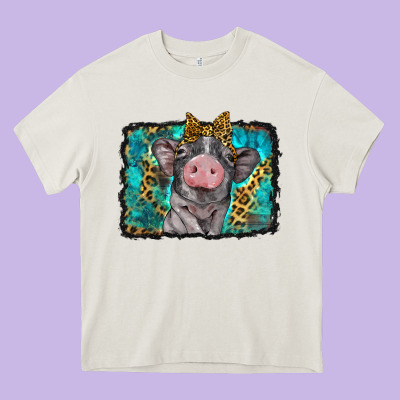 Baby Pig With Leopard Background Heavy Core Tee Designed By Barkaloodesign