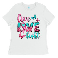 White live love fight breast cancer Ladies Tee - texasbilliewilder