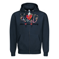 Navy peace love nursing Zipper Hoodie - SublimationCraftShop